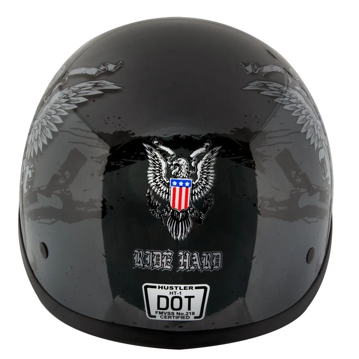 Outlaw Helmets HT1 Hustler Glossy Gray Ride Hard Half Helmet DOT Approved Motorcycle Half Helmet for Men & Women - Adult Unisex 