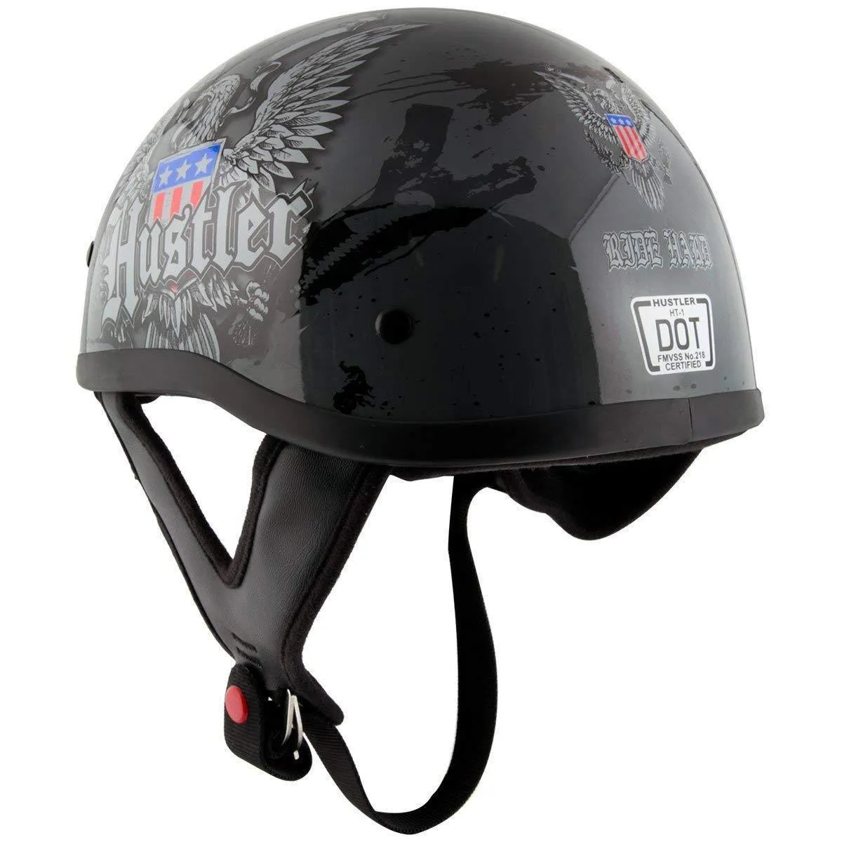 Outlaw Helmets HT1 Hustler Glossy Gray Ride Hard Half Helmet DOT Approved Motorcycle Half Helmet for Men & Women - Adult Unisex 