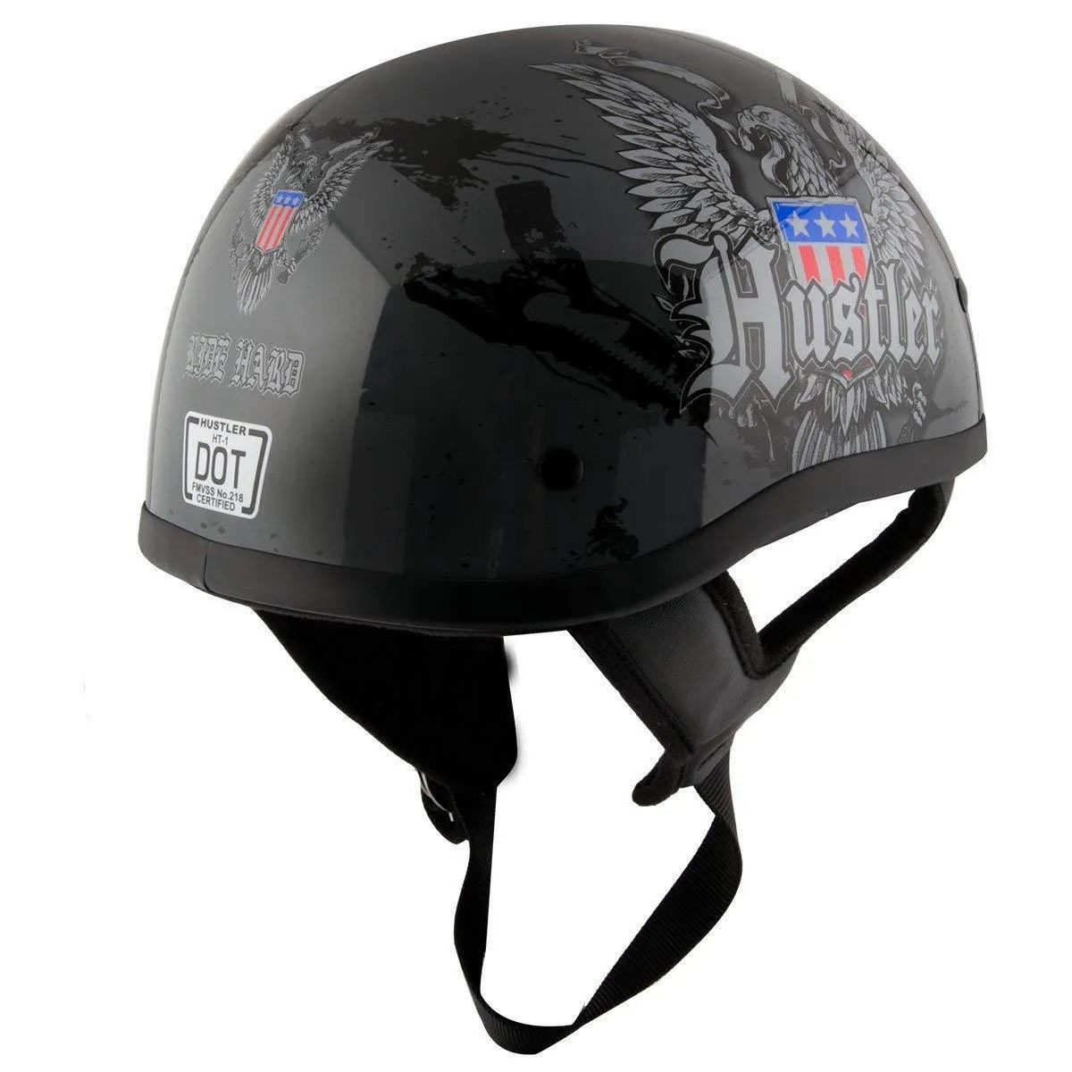 Outlaw Helmets HT1 Hustler Glossy Gray Ride Hard Half Helmet DOT Approved Motorcycle Half Helmet for Men & Women - Adult Unisex 