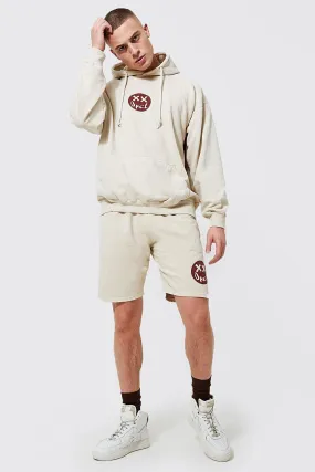 Overdyed Oversized Ofcl Face Short Tracksuit | boohooMAN UK