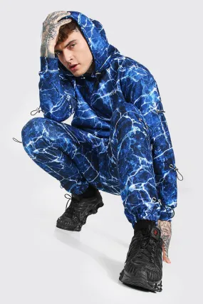 Oversized Marble Print Toggle Detail Tracksuit | boohooMAN UK