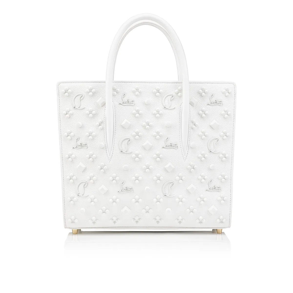 Paloma medium Top handle bag - Grained calf leather and spikes Loubinthesky - Bianco