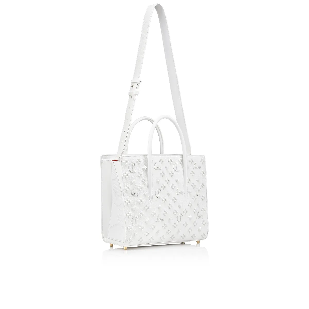 Paloma medium Top handle bag - Grained calf leather and spikes Loubinthesky - Bianco