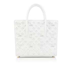 Paloma medium Top handle bag - Grained calf leather and spikes Loubinthesky - Bianco