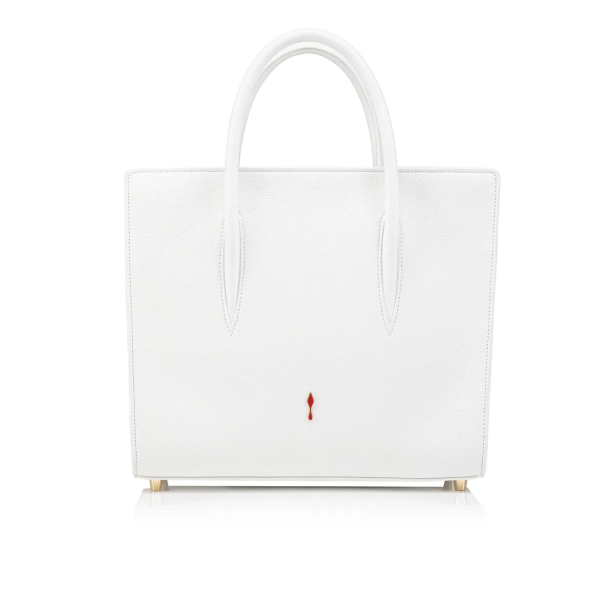 Paloma medium Top handle bag - Grained calf leather and spikes Loubinthesky - Bianco