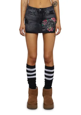 Panther Roses Denim Skirt-