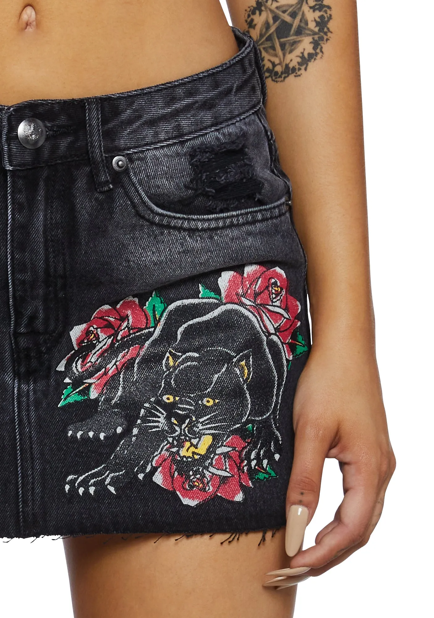 Panther Roses Denim Skirt-