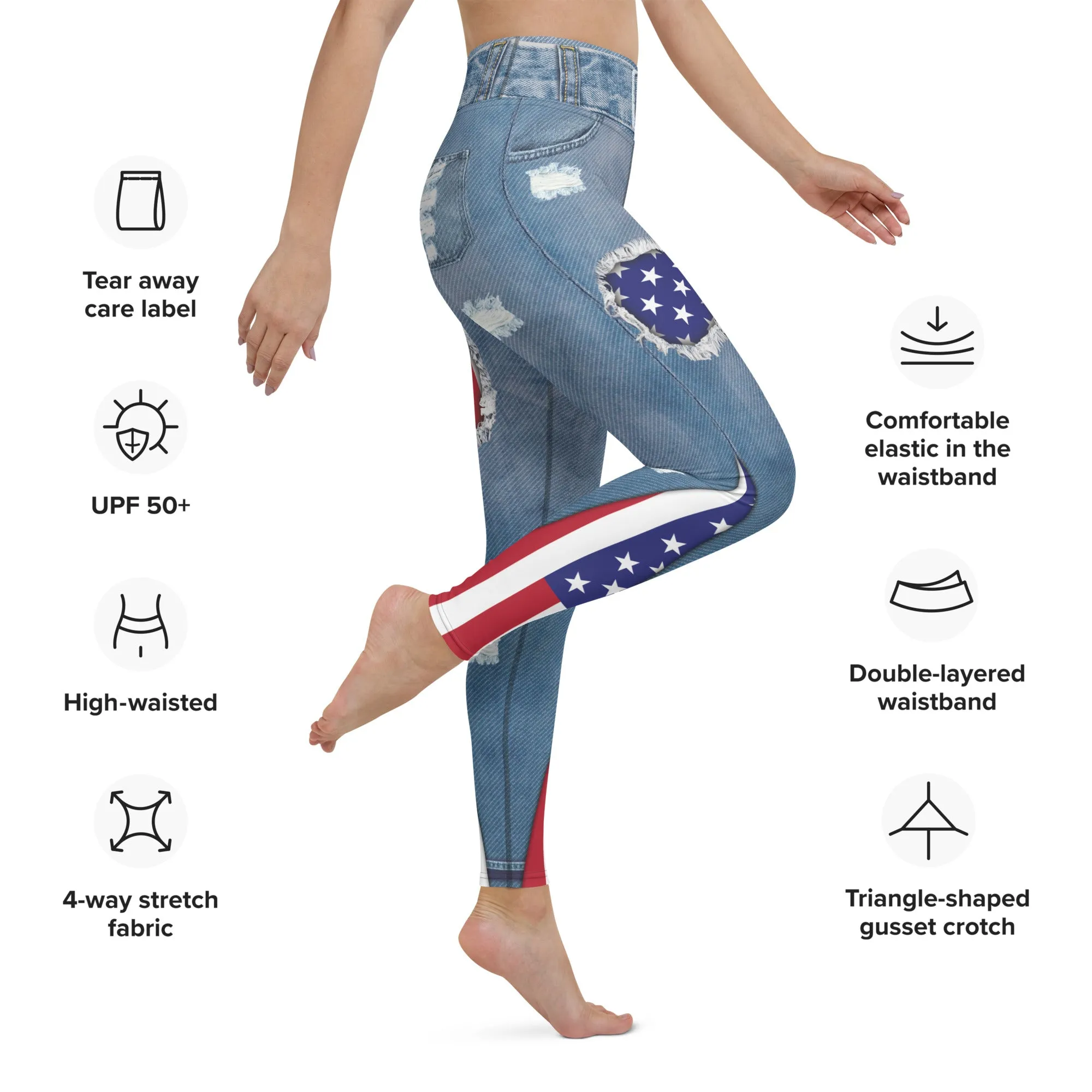 Patriotic Denim Print Yoga Leggings