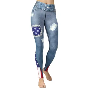 Patriotic Denim Print Yoga Leggings