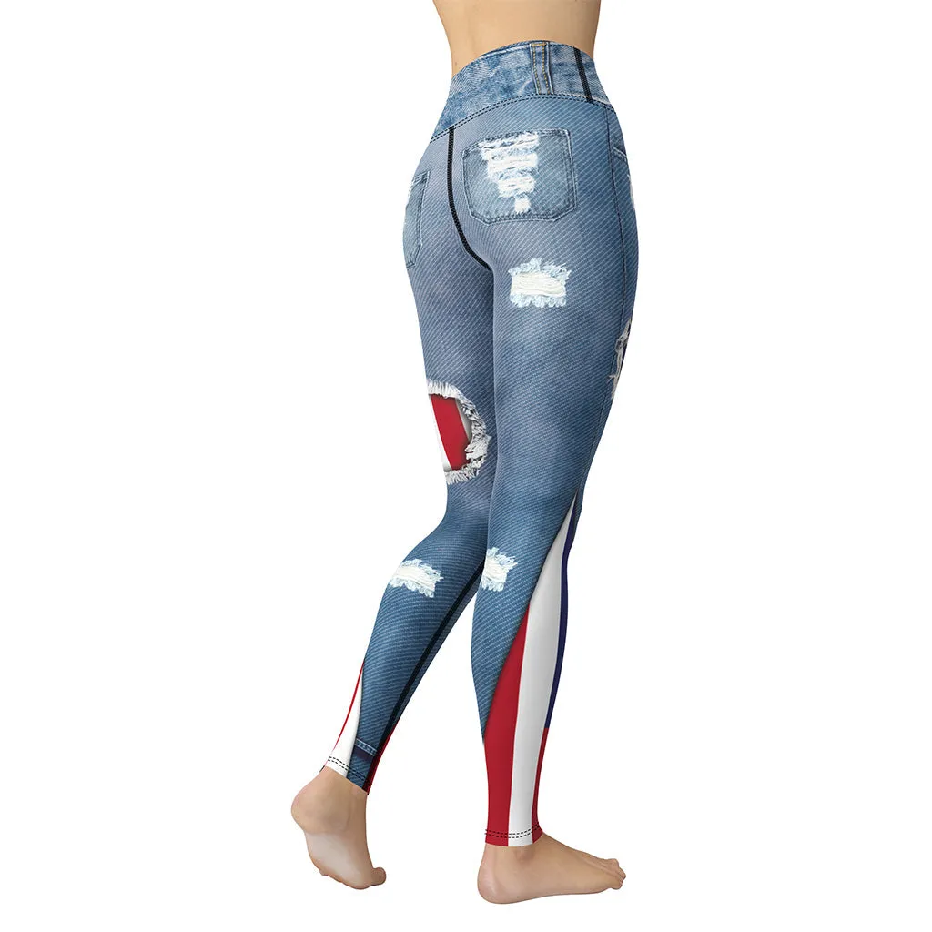 Patriotic Denim Print Yoga Leggings