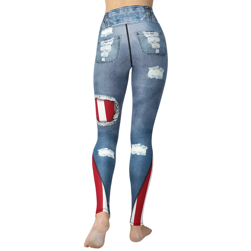 Patriotic Denim Print Yoga Leggings