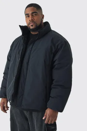 Plus Funnel Neck Padded Jacket In Black