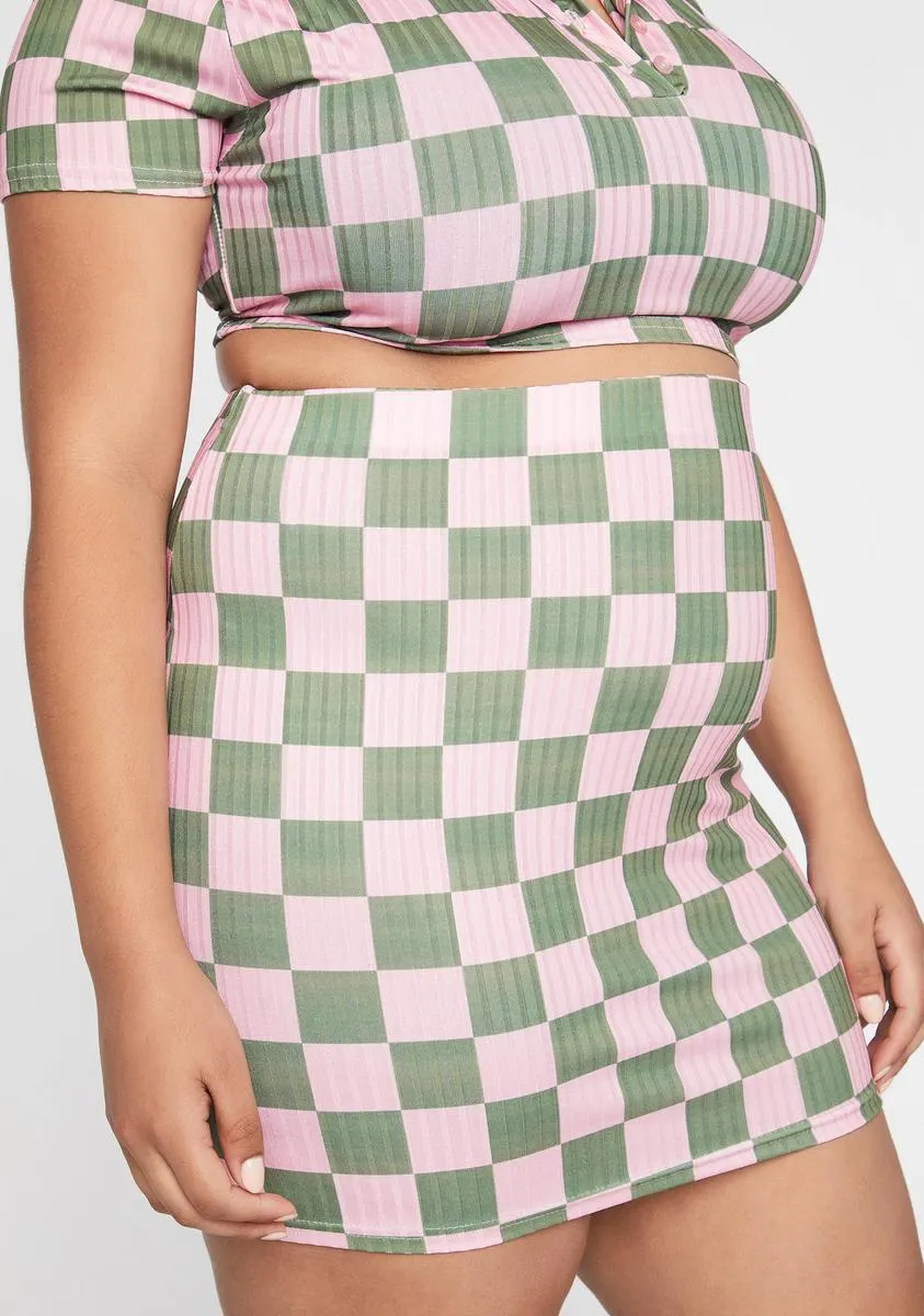 Plus Rib Checkerboard Skirt-