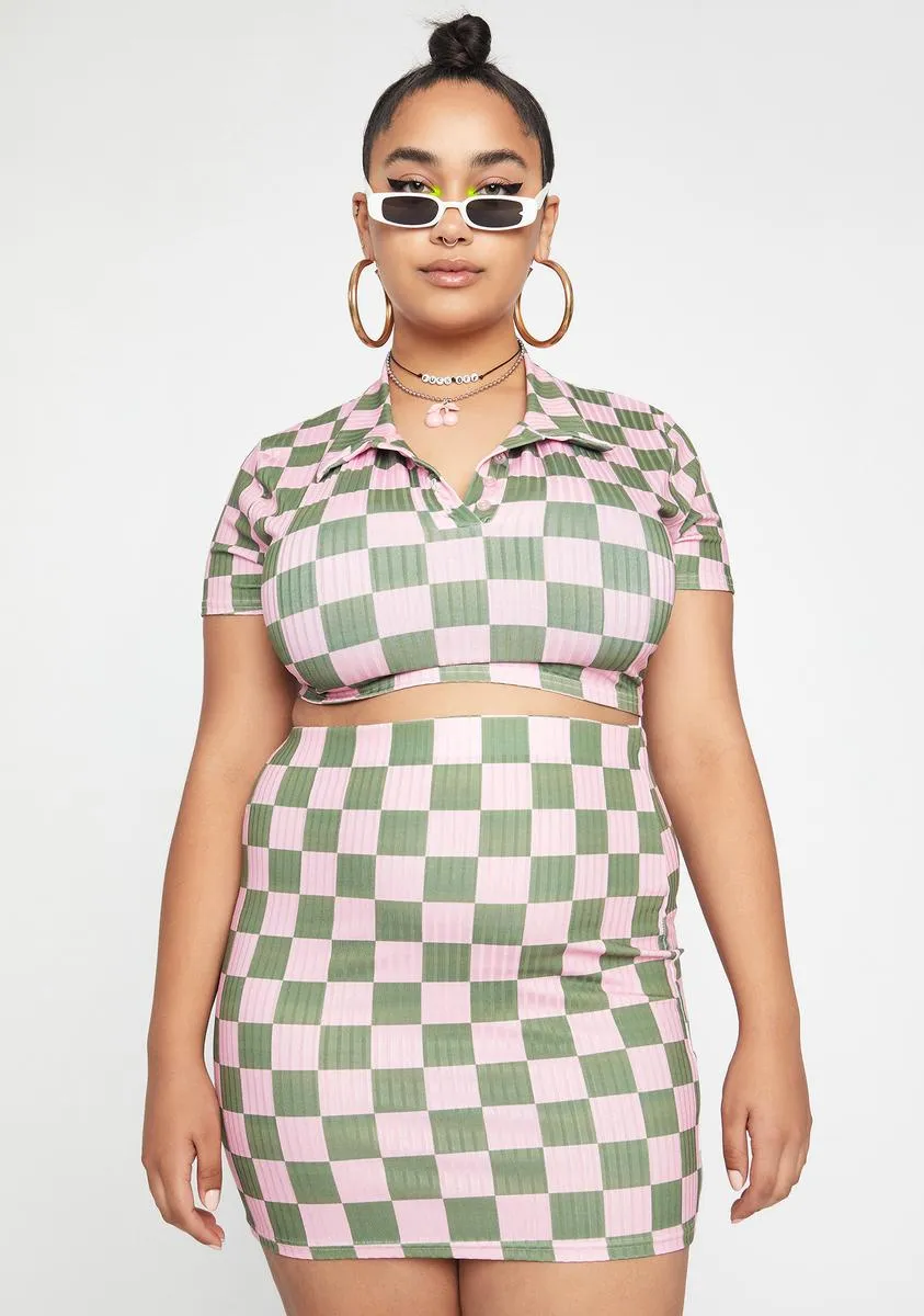 Plus Rib Checkerboard Skirt-