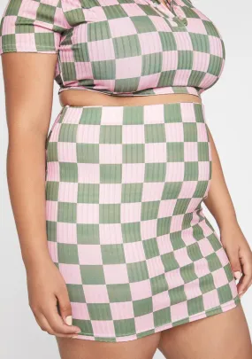 Plus Rib Checkerboard Skirt-