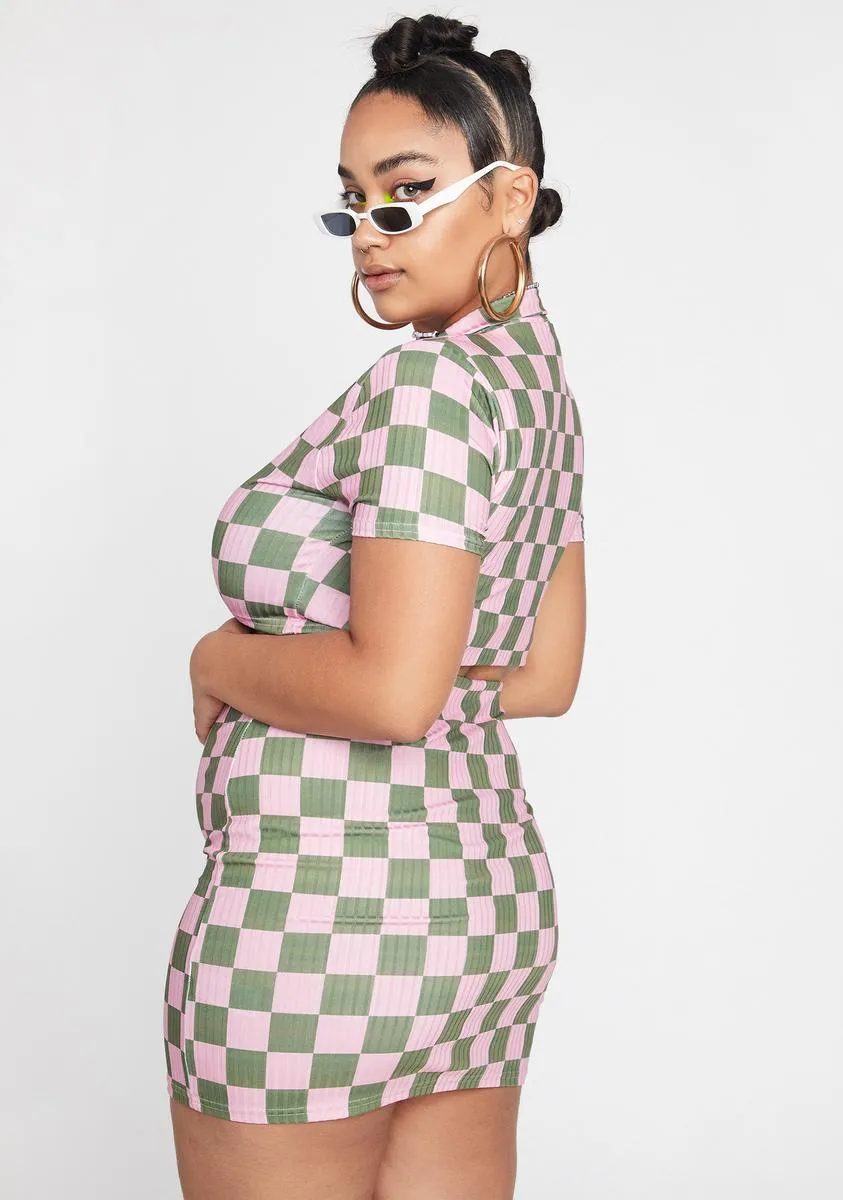 Plus Rib Checkerboard Skirt-