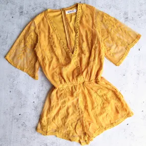 Reverse - Avant Garden Lace Romper in Mustard