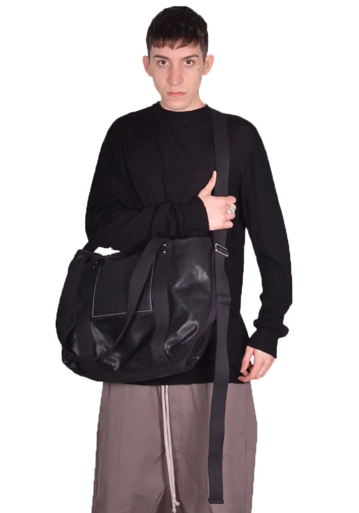 RICK OWENS MEN RA01D0461 TROLLEY LEATHER BAG BLACK