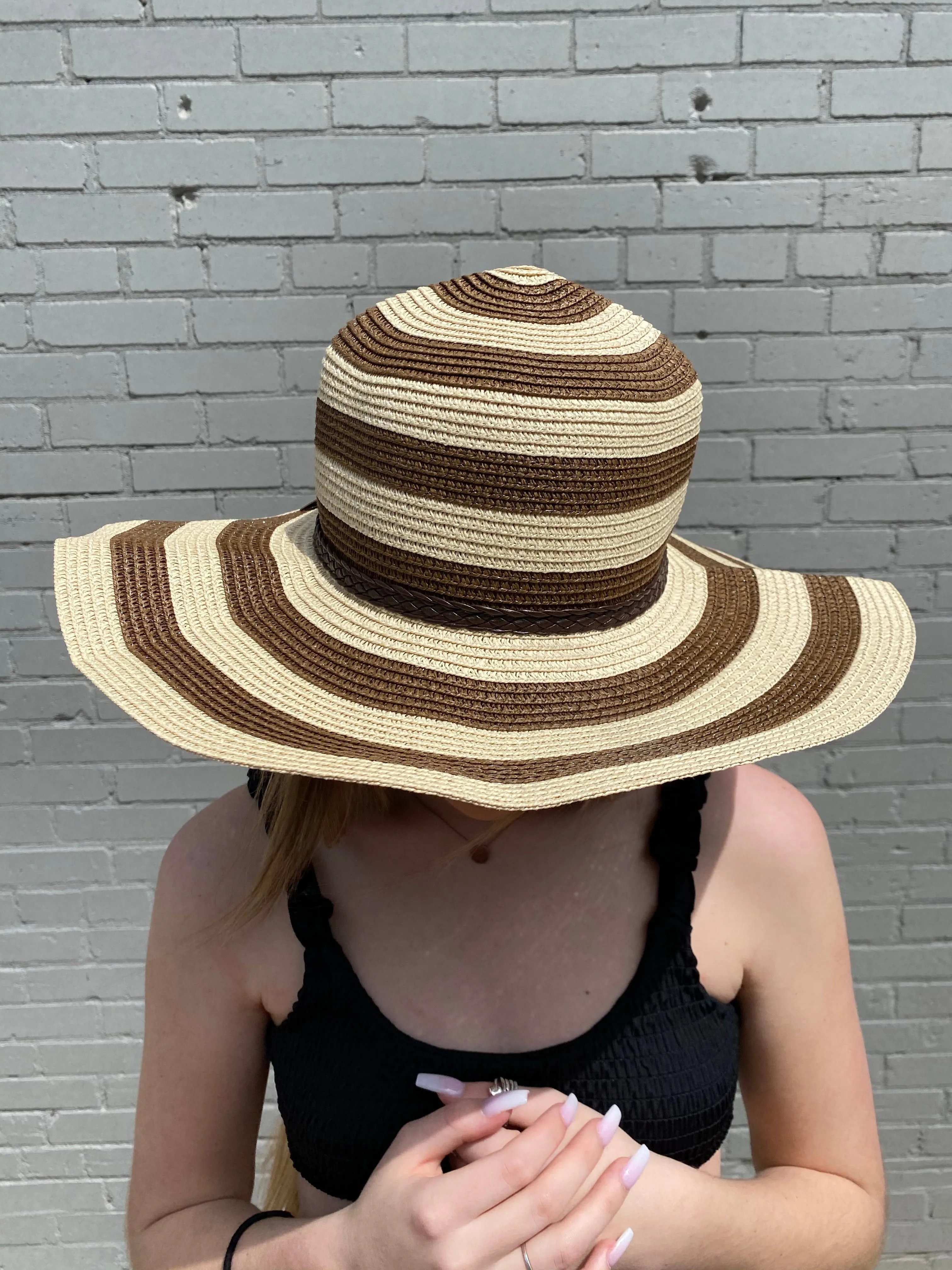 Roll N Go Sun Hat-Brown Stripe