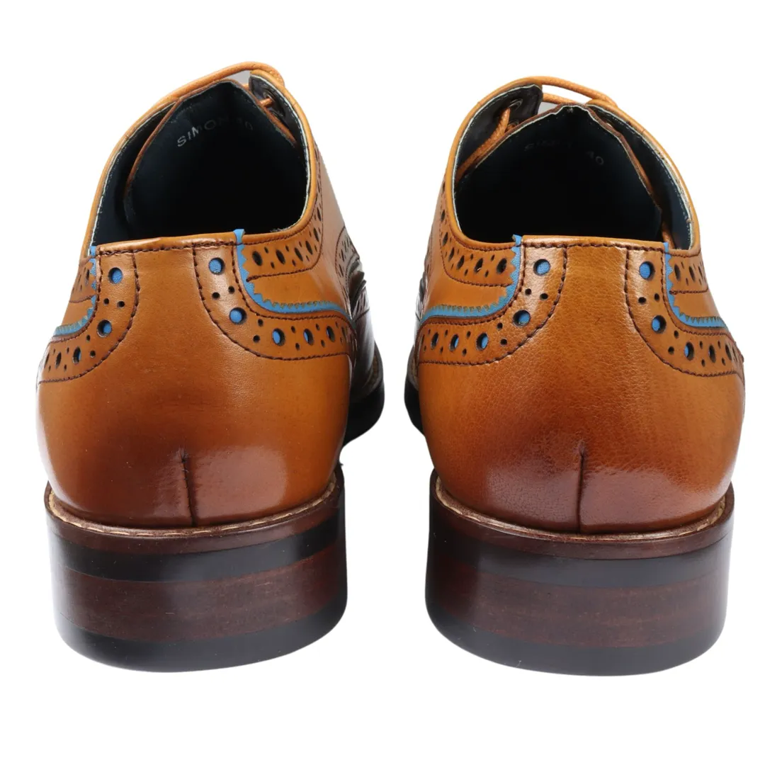 Simon - Men's Brown Brogue Leather Shoes