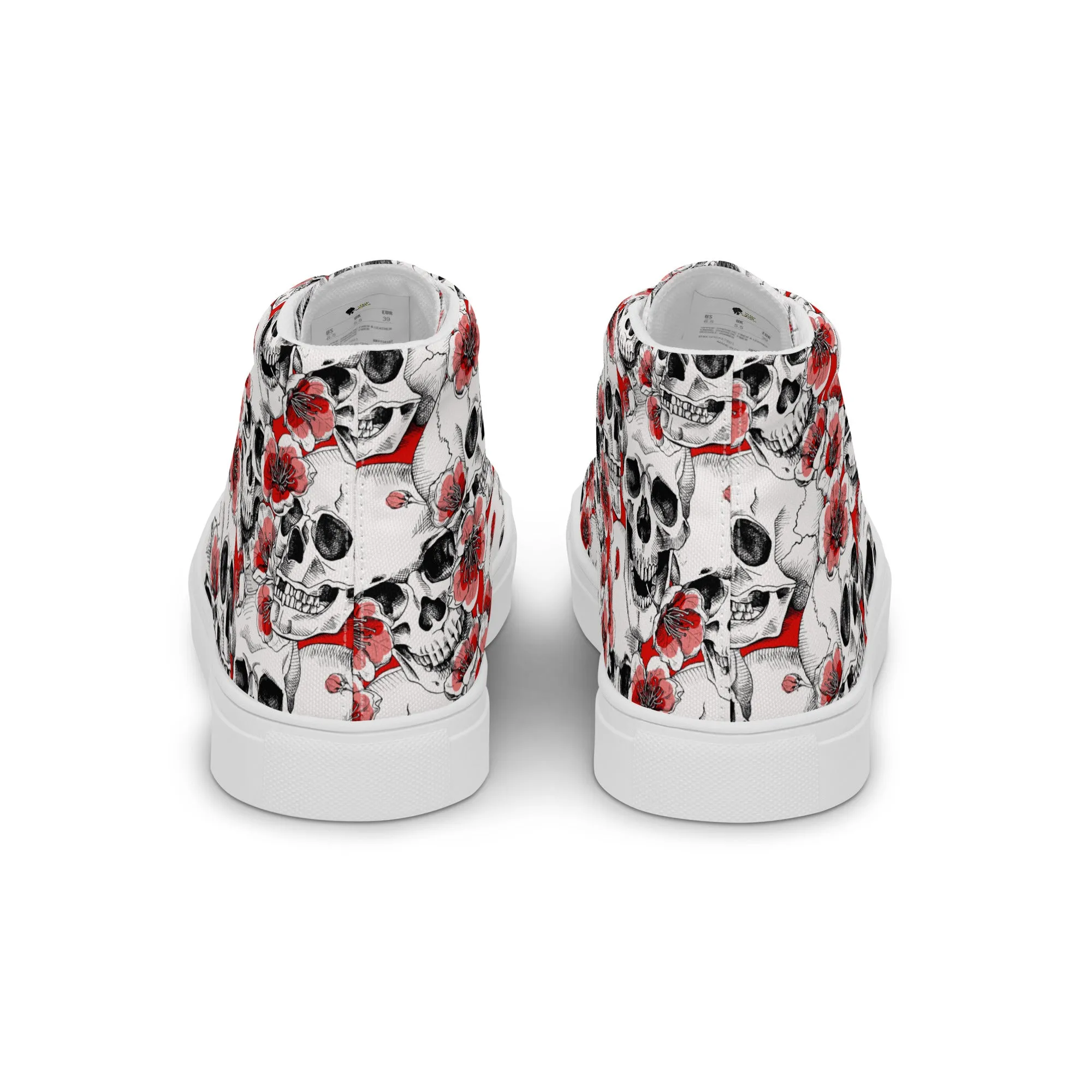 Skulls and Red Flowers Women’s High Top Canvas Shoes