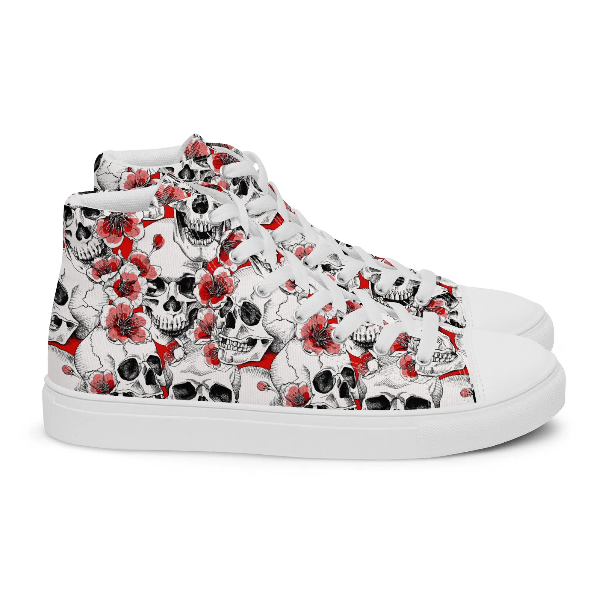 Skulls and Red Flowers Women’s High Top Canvas Shoes