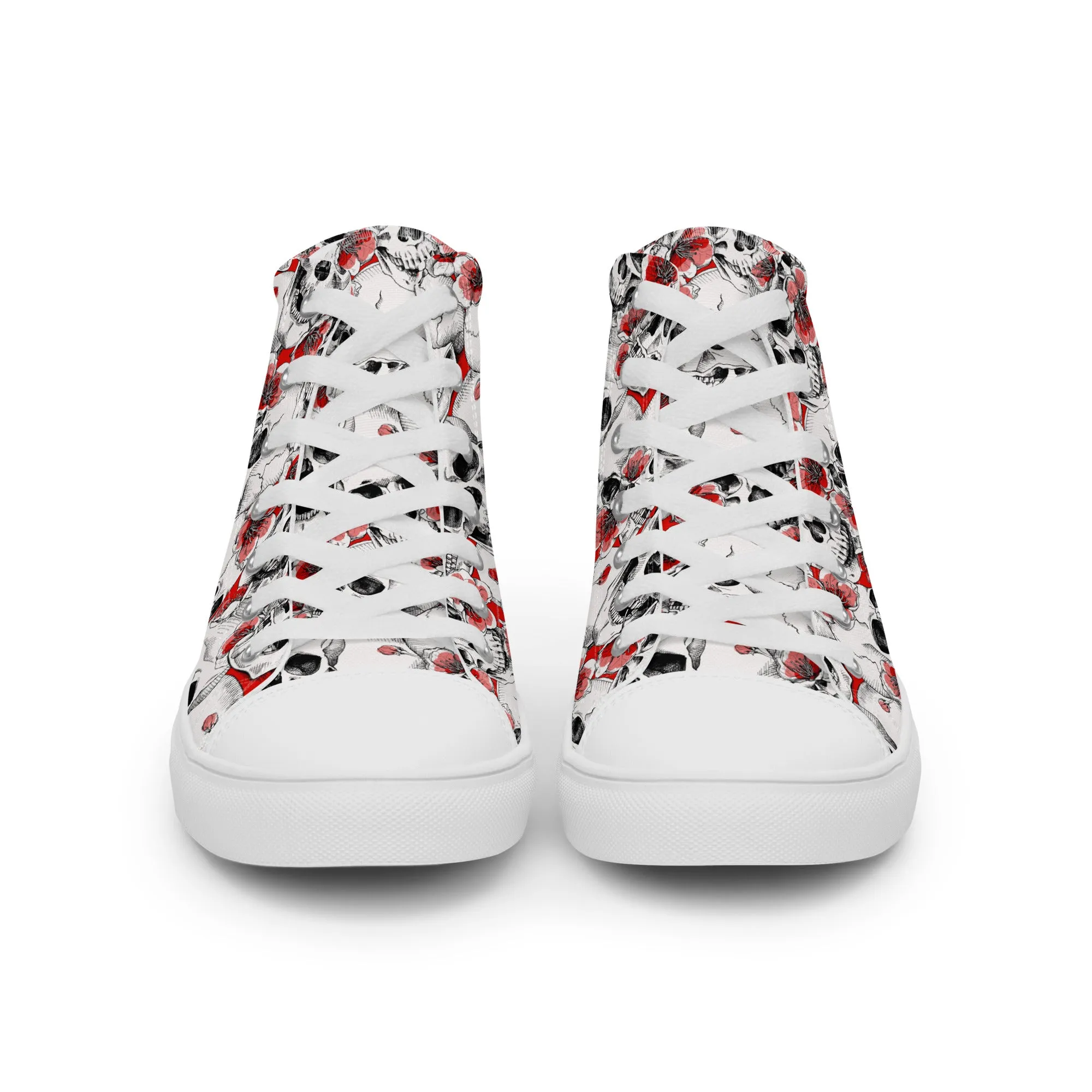 Skulls and Red Flowers Women’s High Top Canvas Shoes