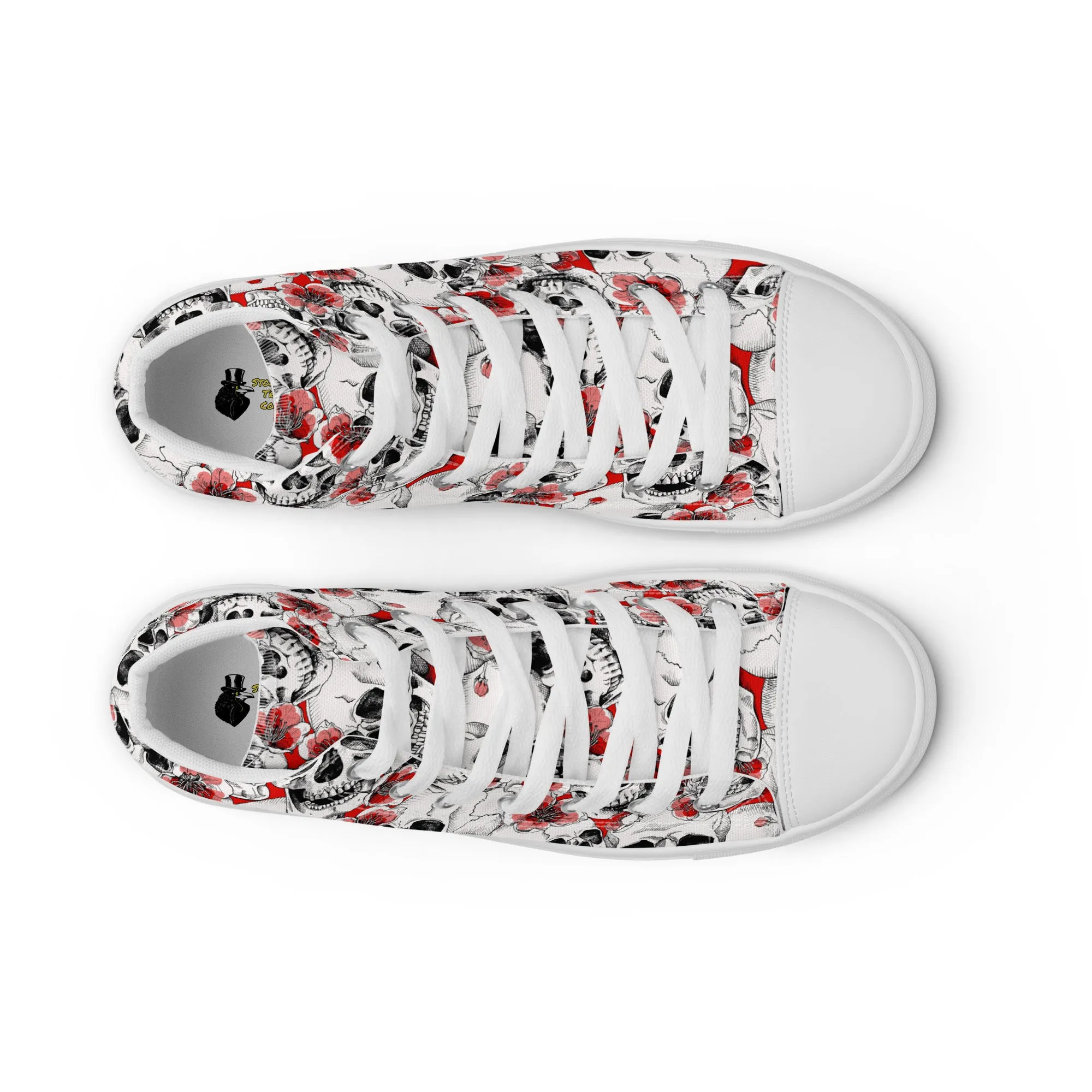 Skulls and Red Flowers Women’s High Top Canvas Shoes