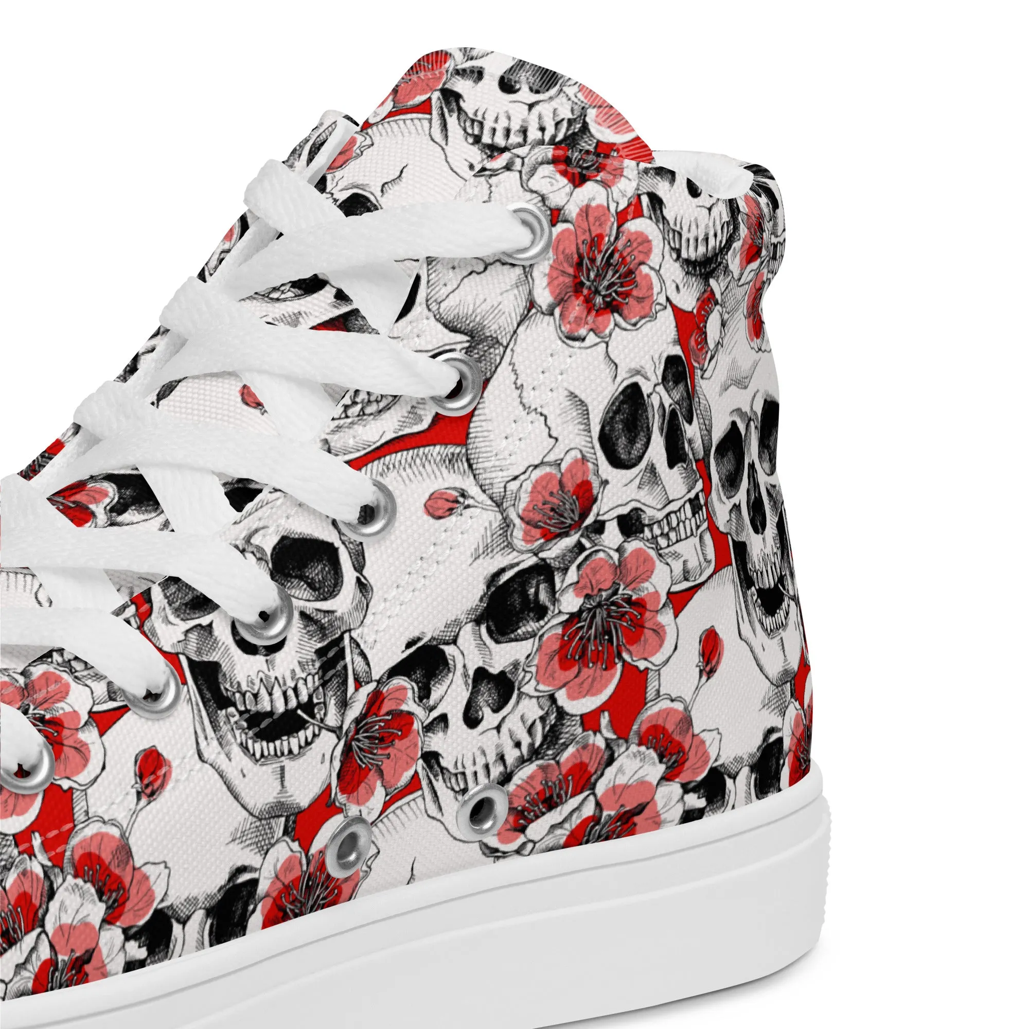 Skulls and Red Flowers Women’s High Top Canvas Shoes