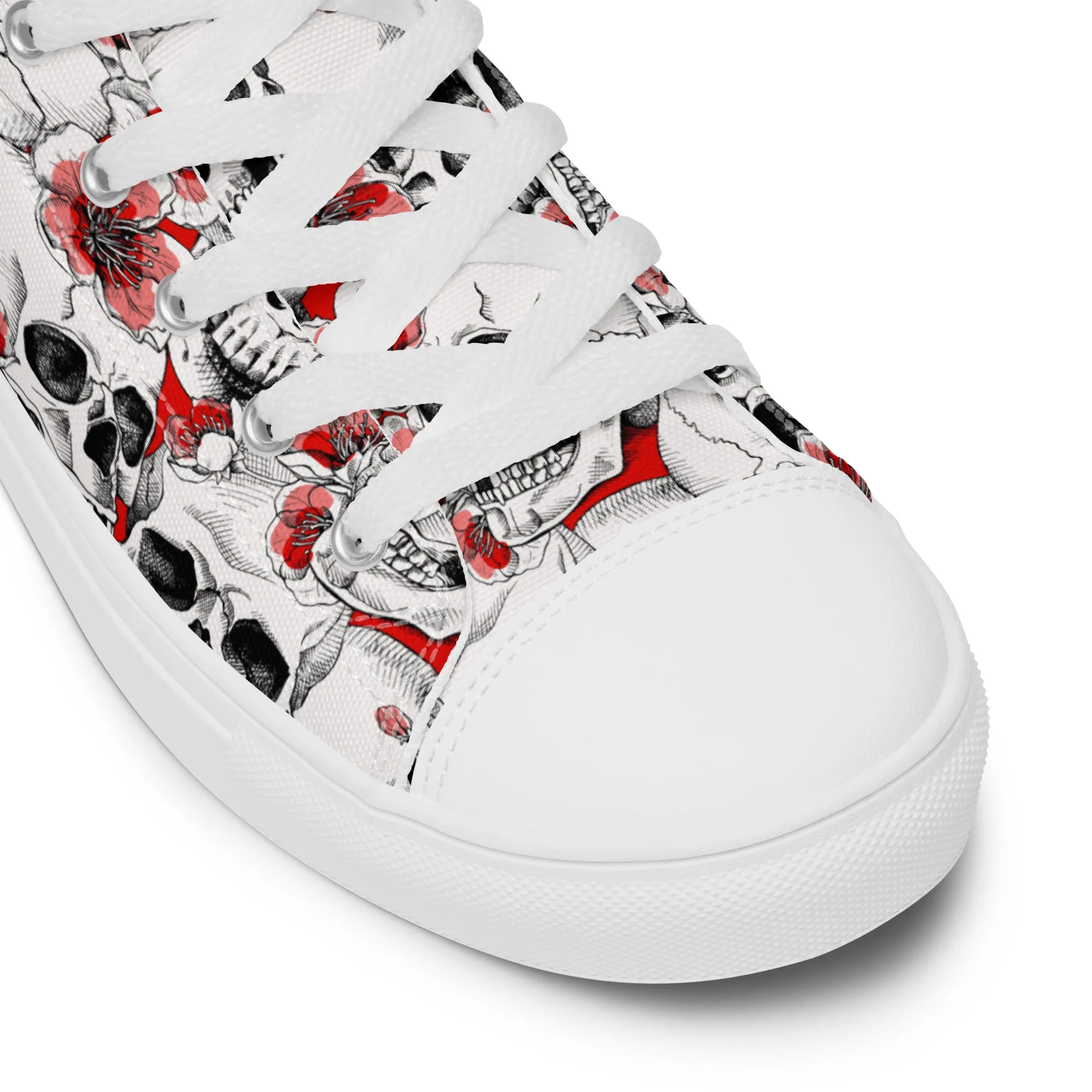 Skulls and Red Flowers Women’s High Top Canvas Shoes