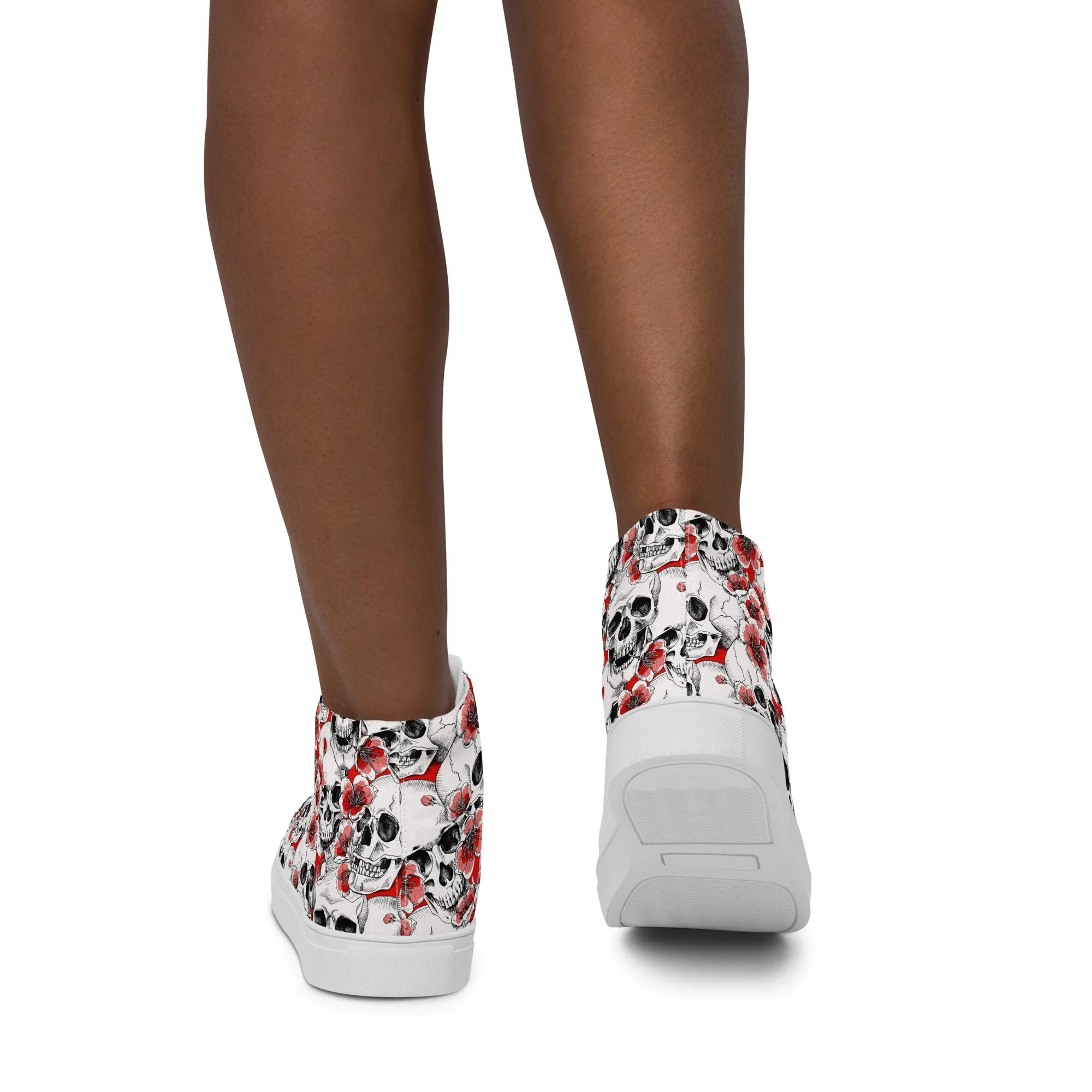 Skulls and Red Flowers Women’s High Top Canvas Shoes