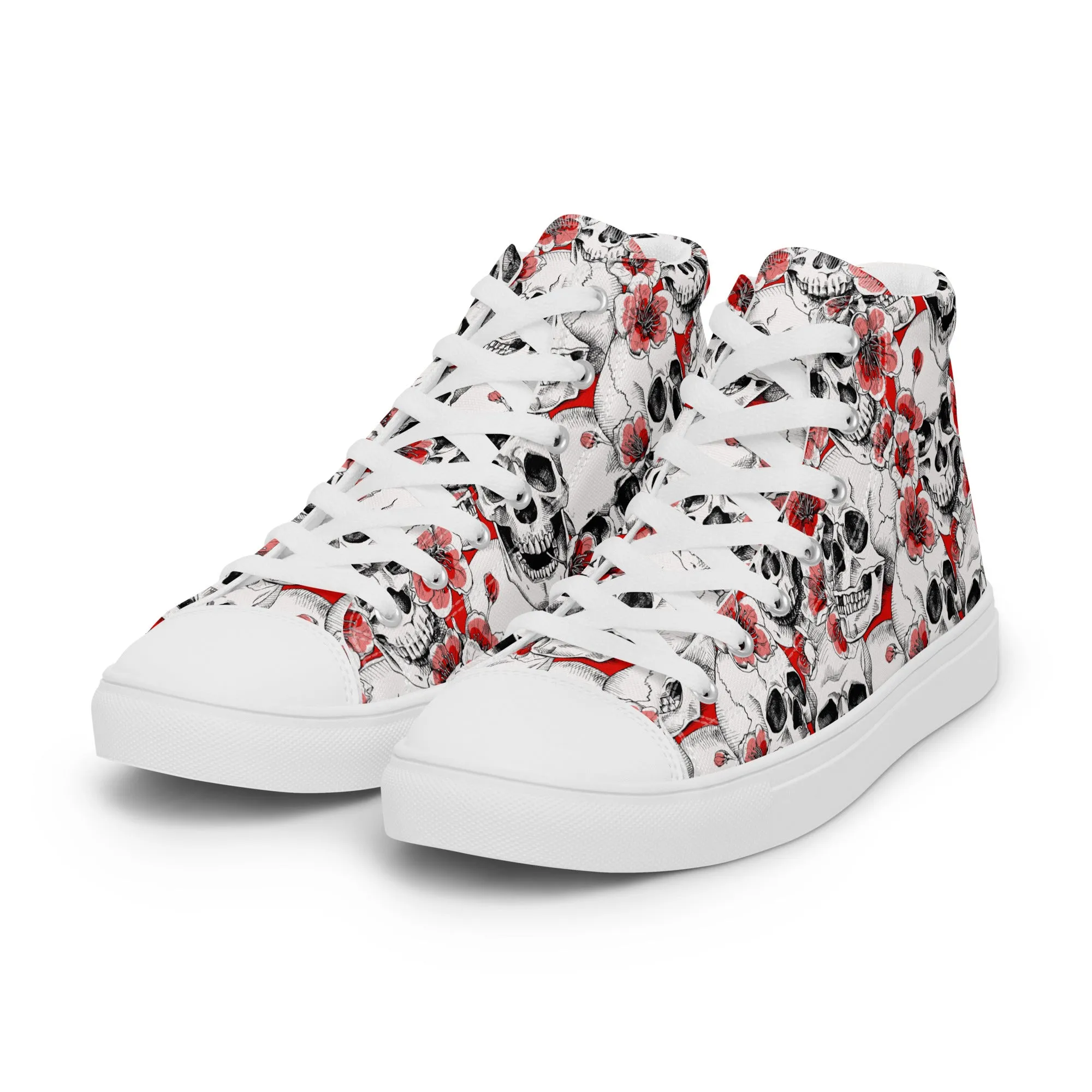 Skulls and Red Flowers Women’s High Top Canvas Shoes