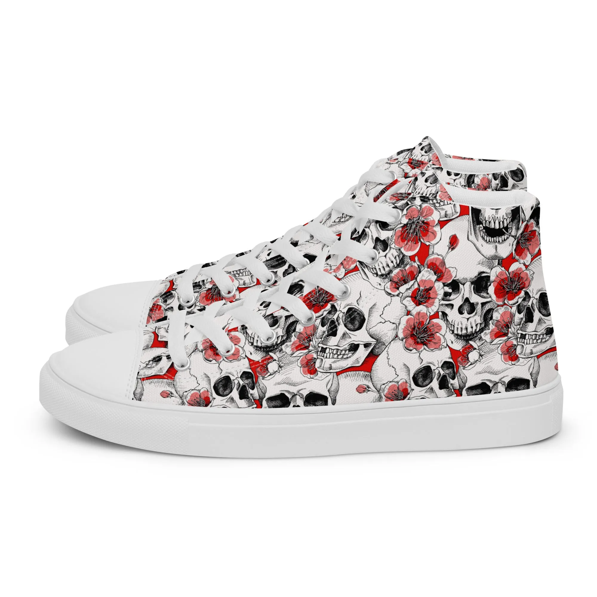 Skulls and Red Flowers Women’s High Top Canvas Shoes