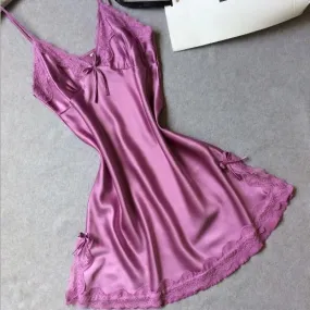 Sleepwear-Women Silk Satin Night Dress, Light Purple