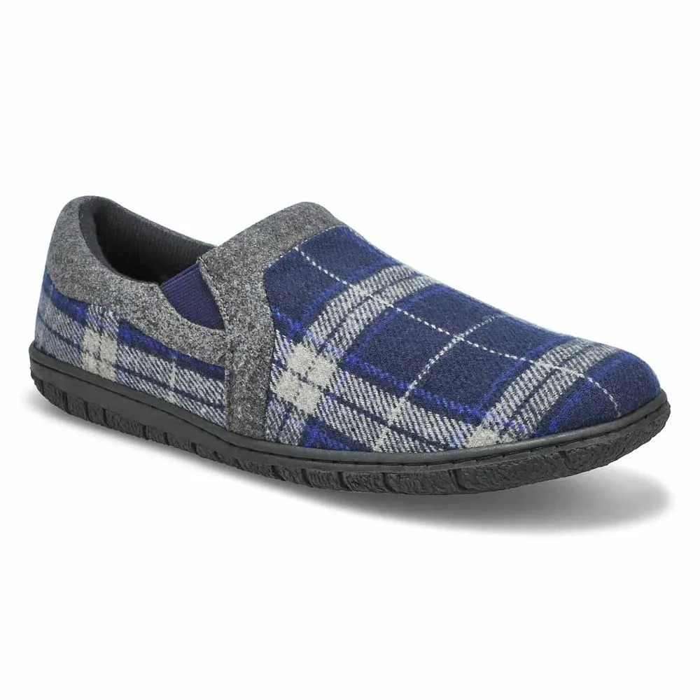 Soft Moc Mens Jacob Memory Foam Closed Back Slipper - Navy Plaid