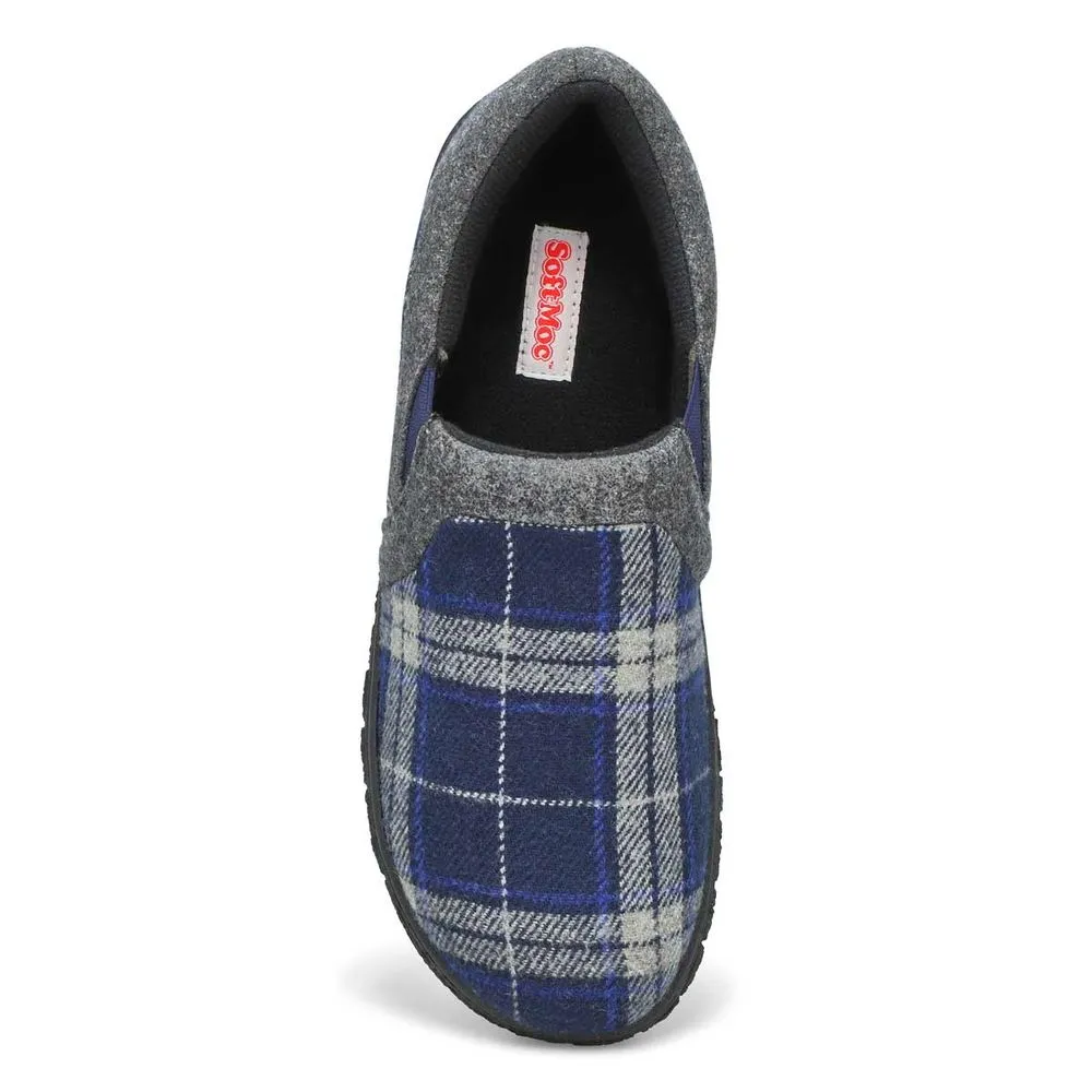 Soft Moc Mens Jacob Memory Foam Closed Back Slipper - Navy Plaid