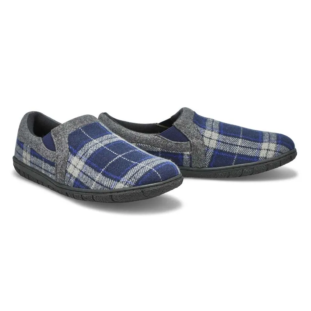 Soft Moc Mens Jacob Memory Foam Closed Back Slipper - Navy Plaid