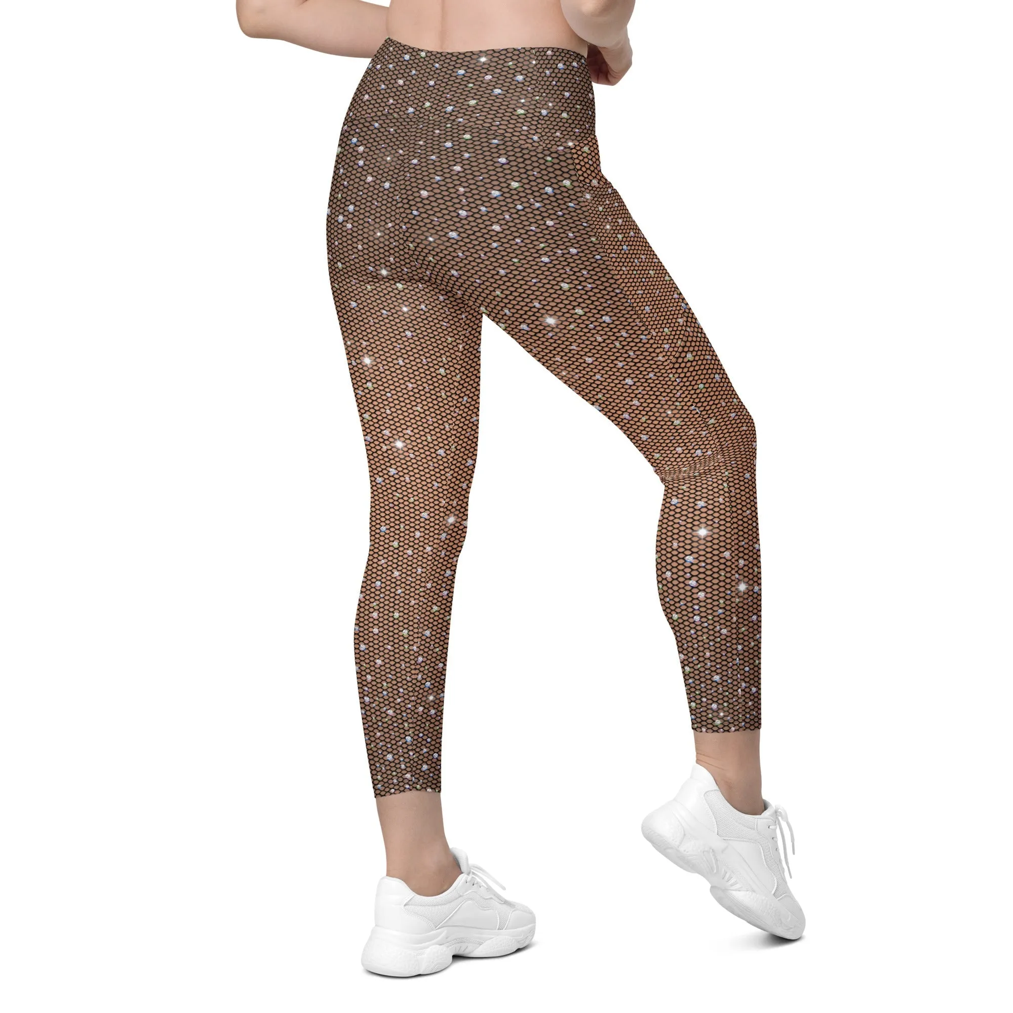 Sparkle Fishnet Print Leggings With Pockets