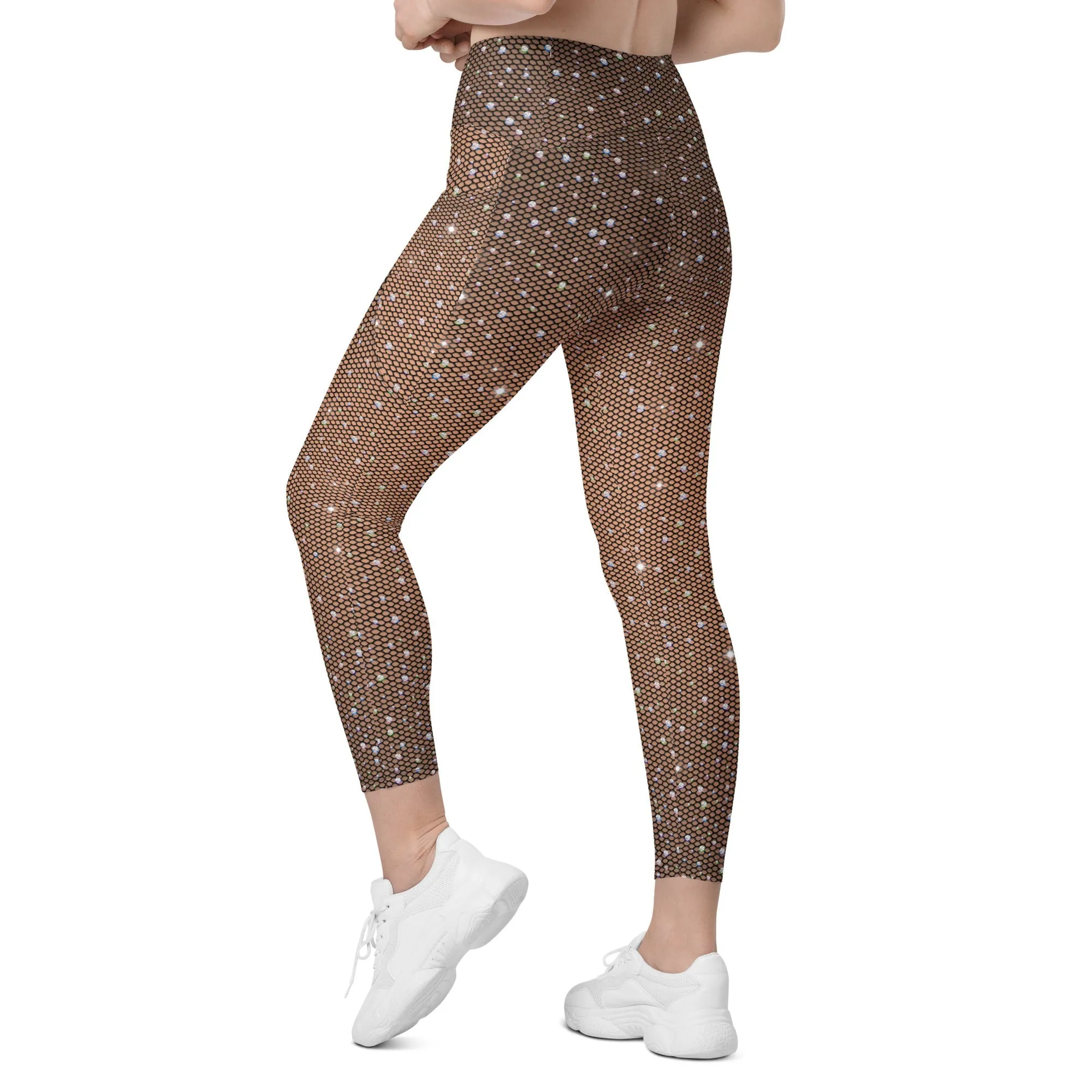 Sparkle Fishnet Print Leggings With Pockets