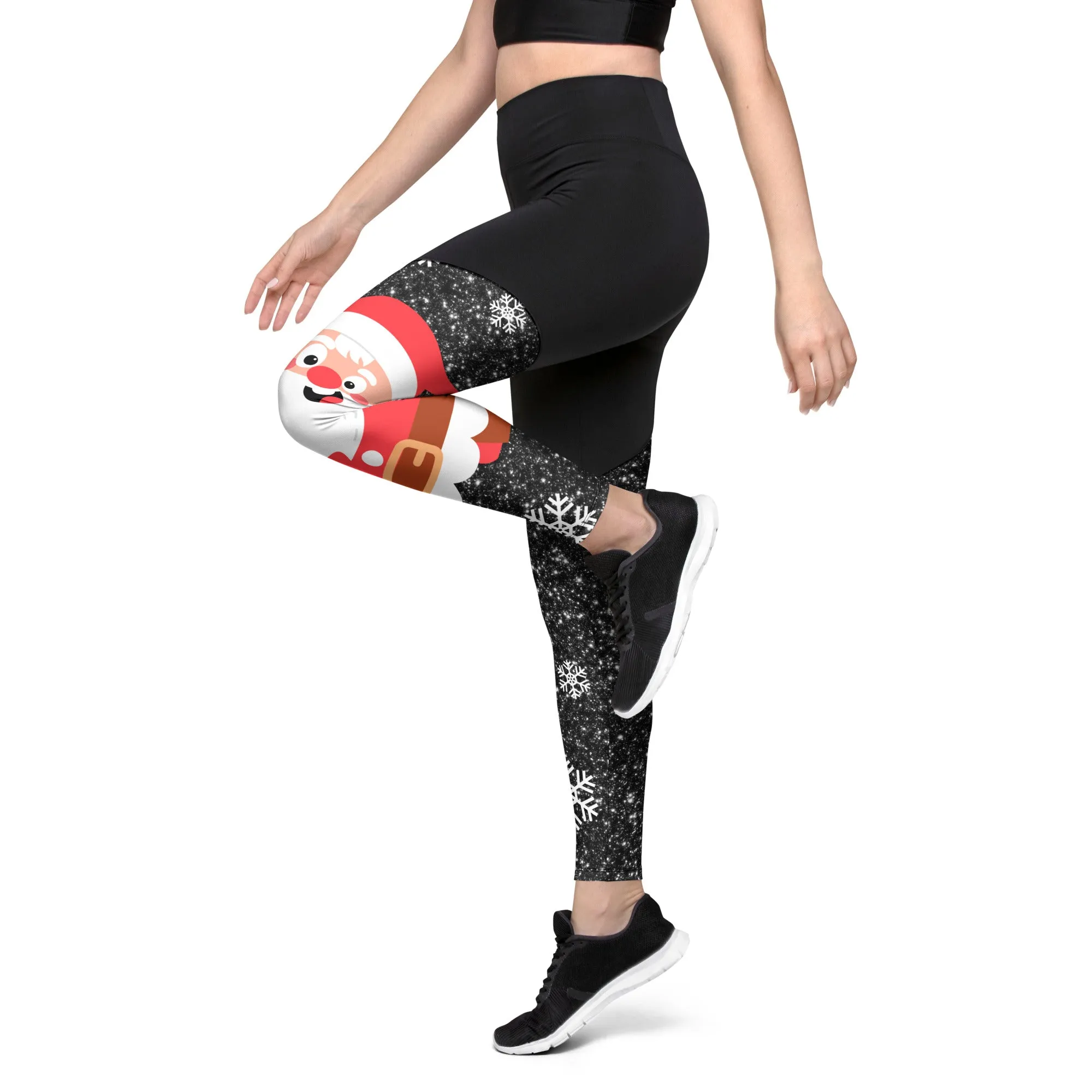 Sparkly Santa Print Compression Leggings