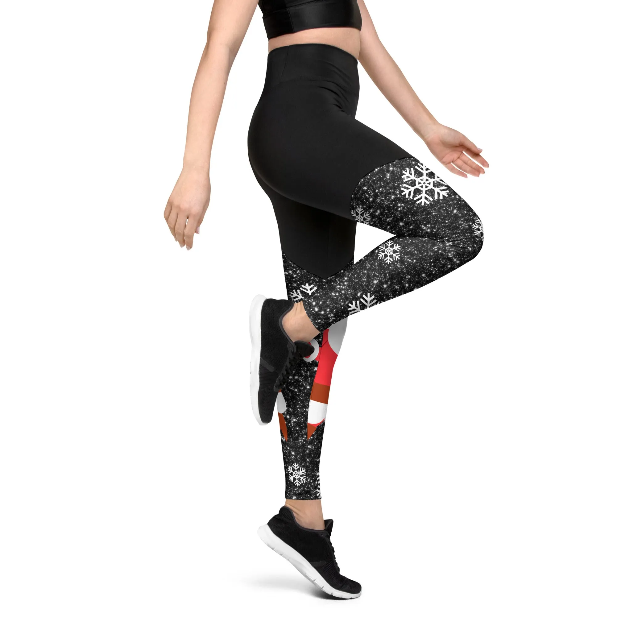 Sparkly Santa Print Compression Leggings