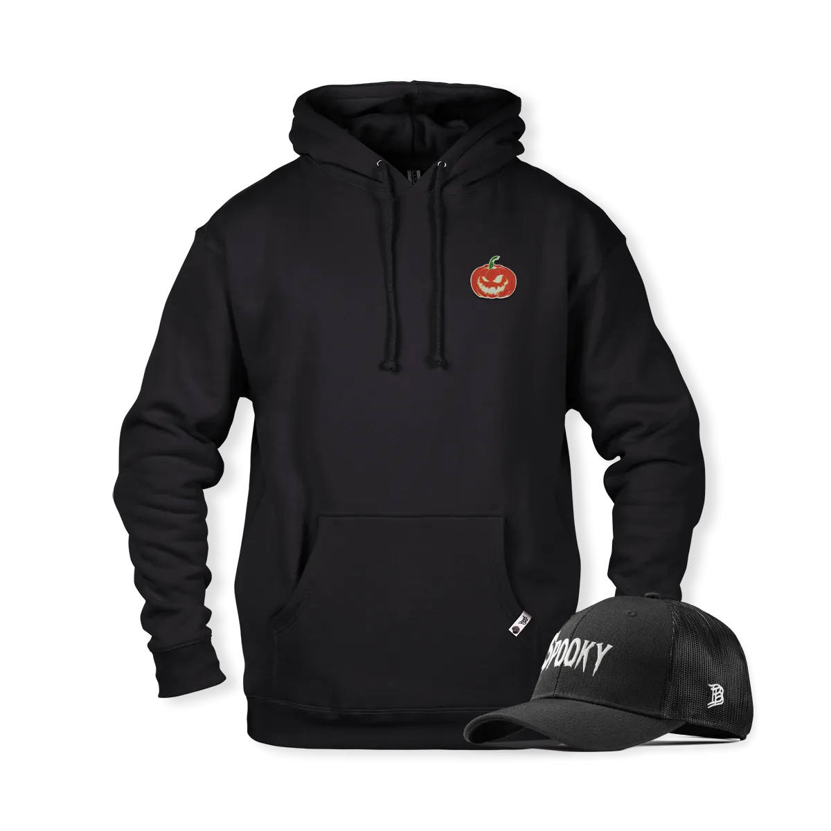 Spooky Glow Curved Trucker + Jack-O-Lantern Glow Hoodie Bundle