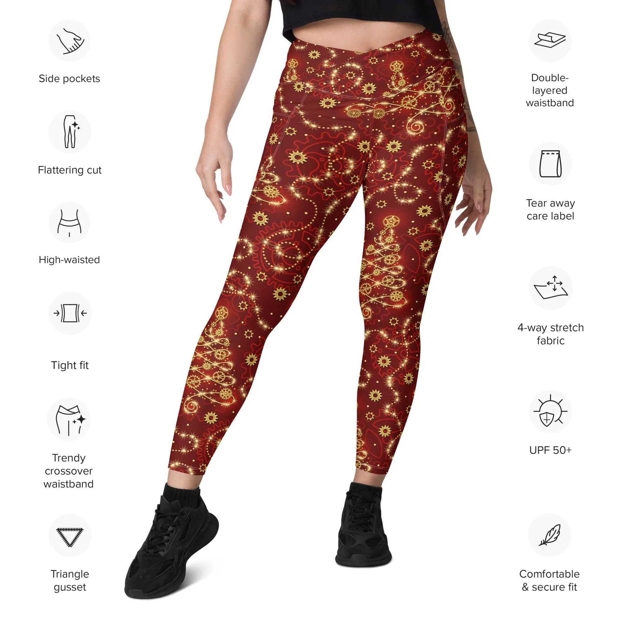 Steampunk Christmas Crossover Leggings With Pockets