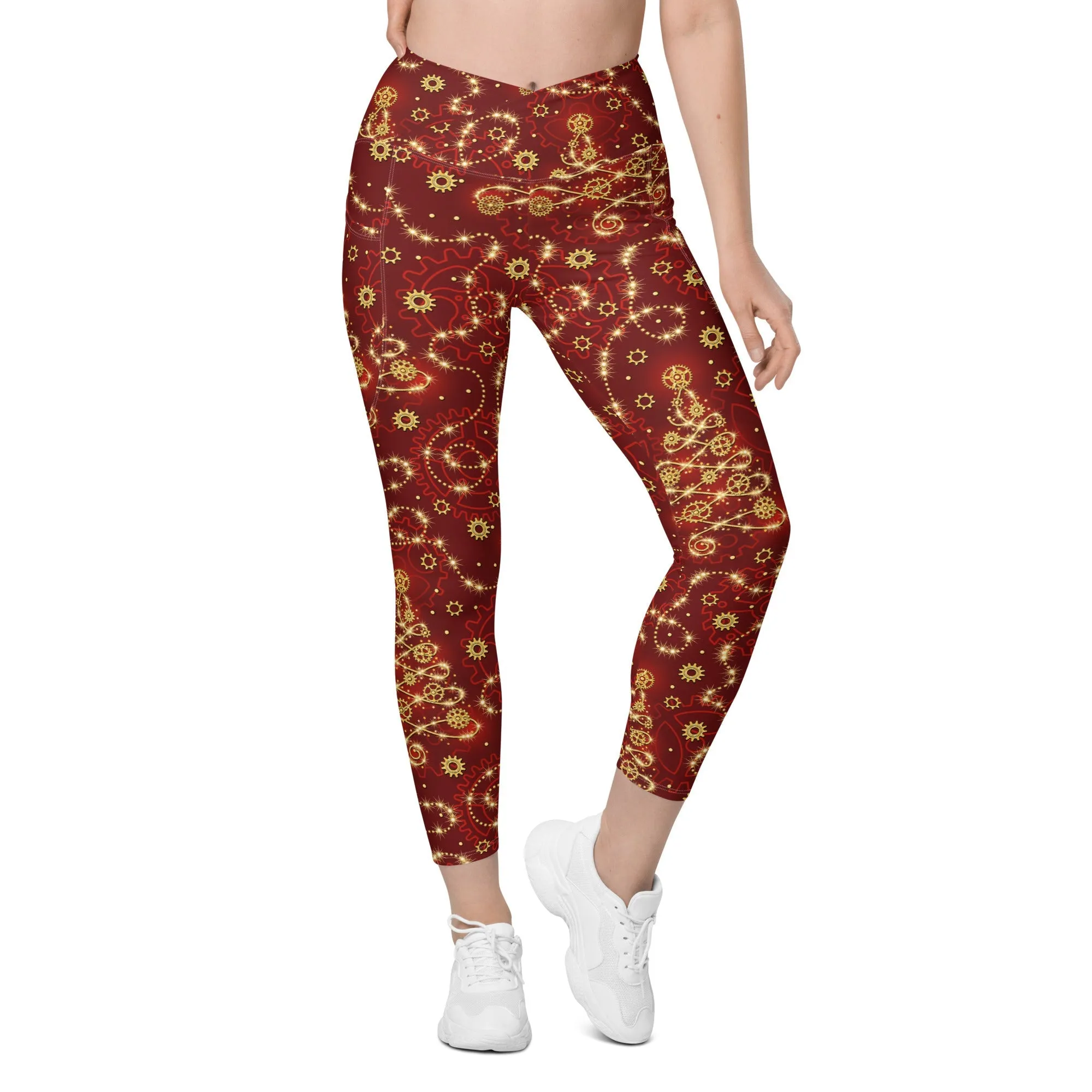 Steampunk Christmas Crossover Leggings With Pockets