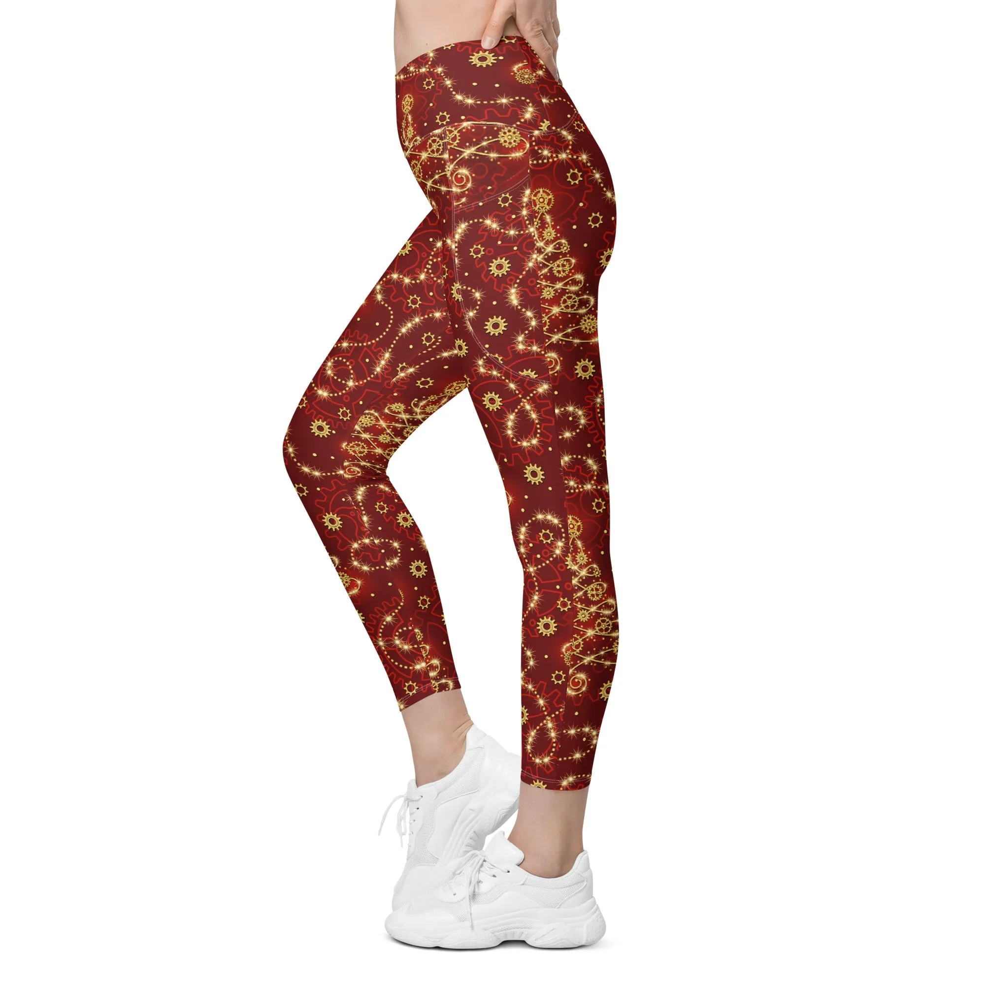 Steampunk Christmas Crossover Leggings With Pockets