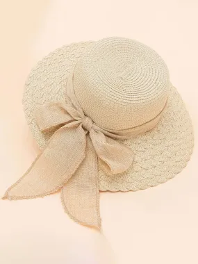 Sunset Charm Beige Bow Straw Hat