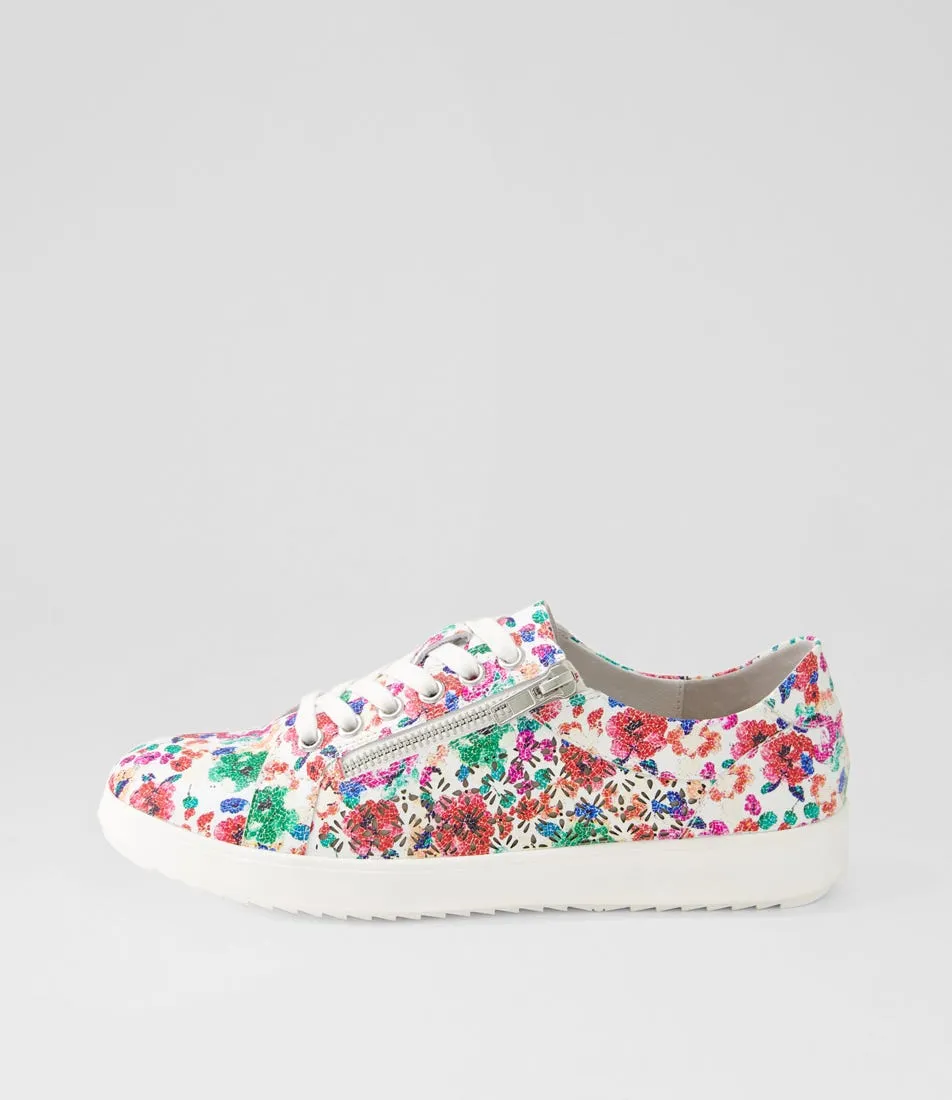 SUPERSOFT Zarina White Bright Floral Leather Sneakers