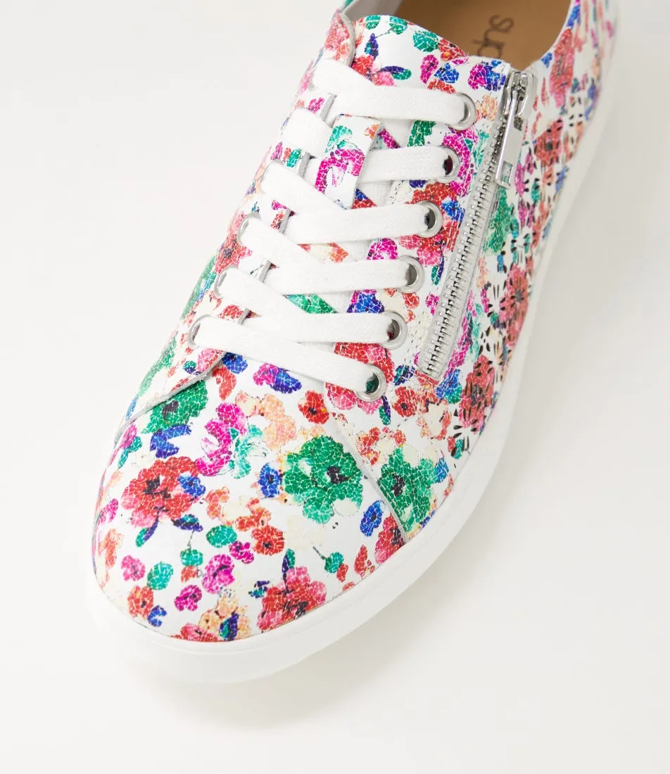 SUPERSOFT Zarina White Bright Floral Leather Sneakers