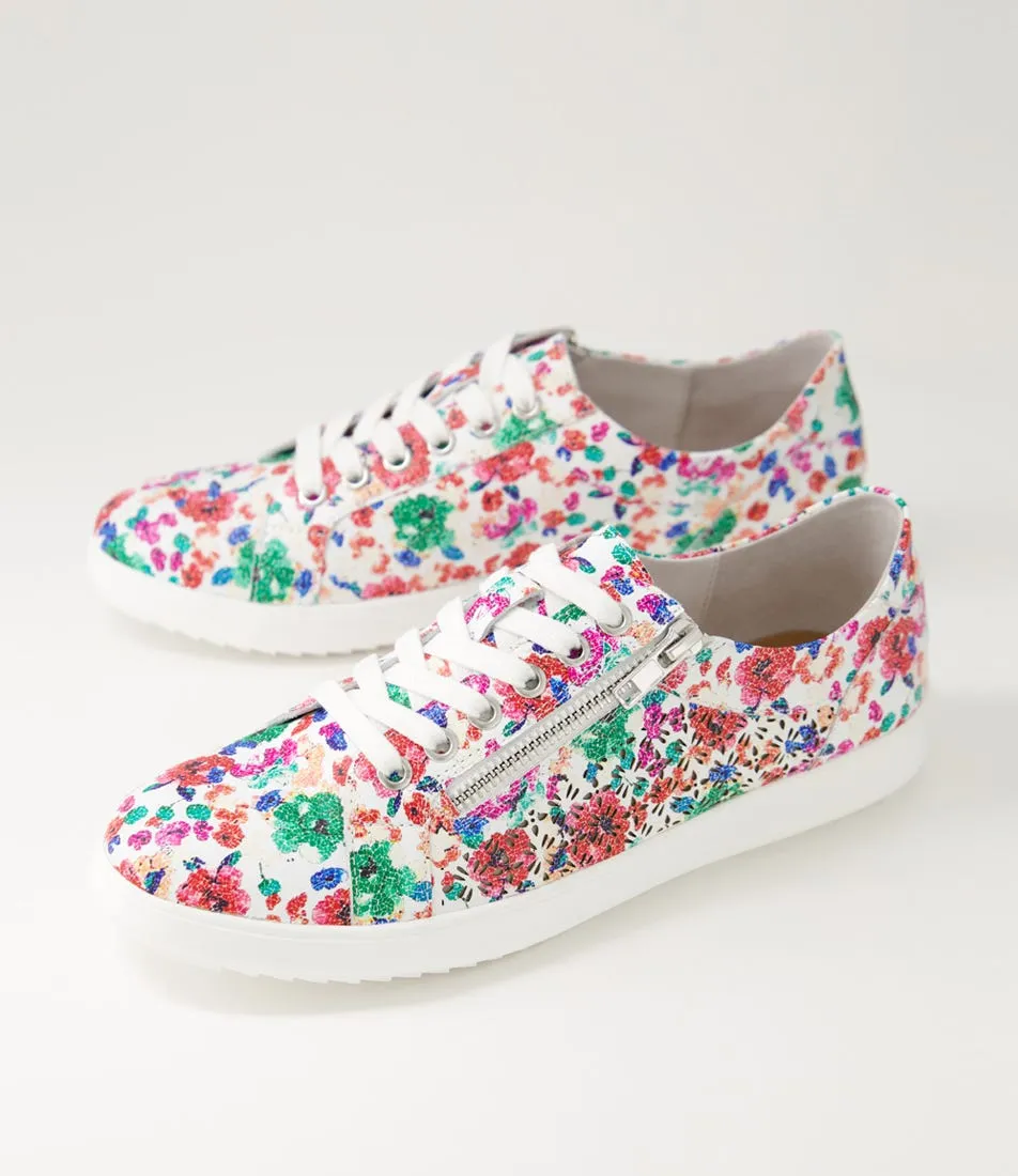 SUPERSOFT Zarina White Bright Floral Leather Sneakers