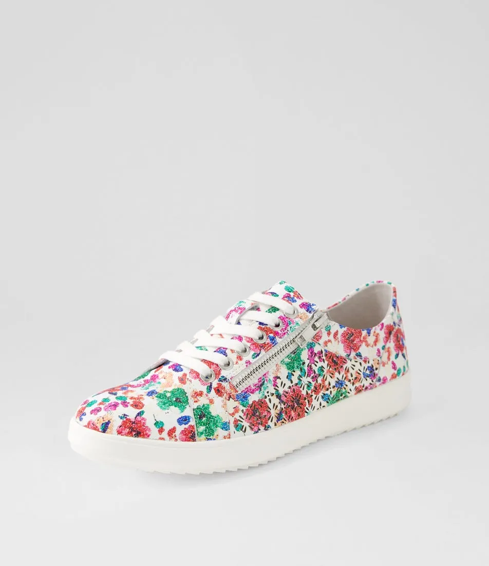 SUPERSOFT Zarina White Bright Floral Leather Sneakers